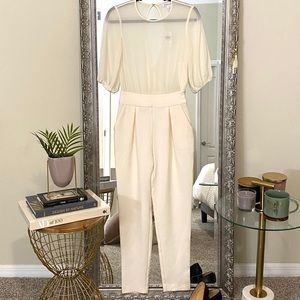 BCBG cream jumpsuit